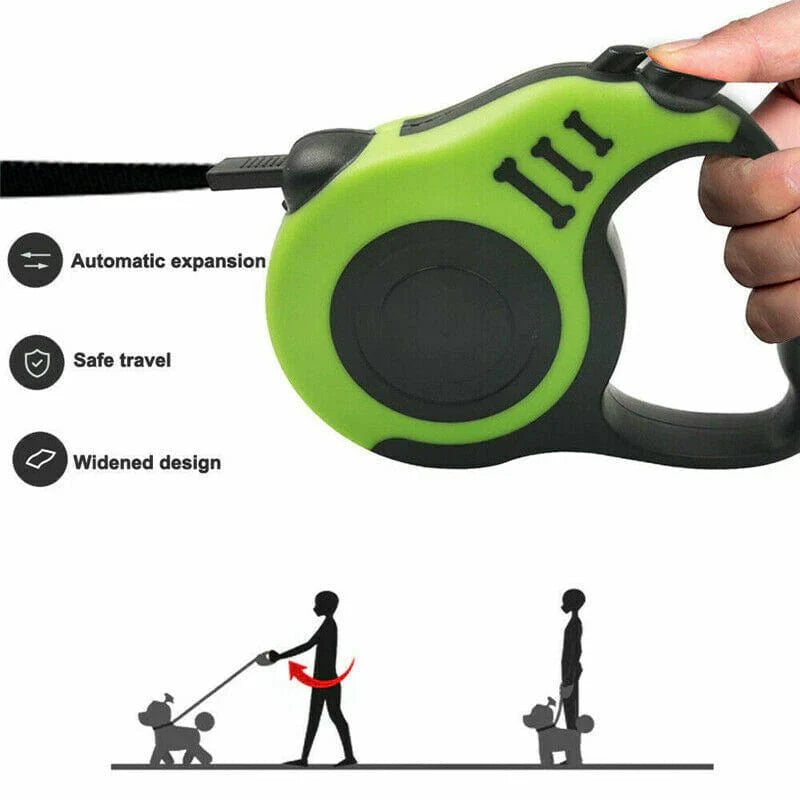 Retractable Dog Leash Nylon 3m ABS Auto-Lock 360° Swivel Tangle-Free Pause Release Button Walking Jogging Lead | Koossa