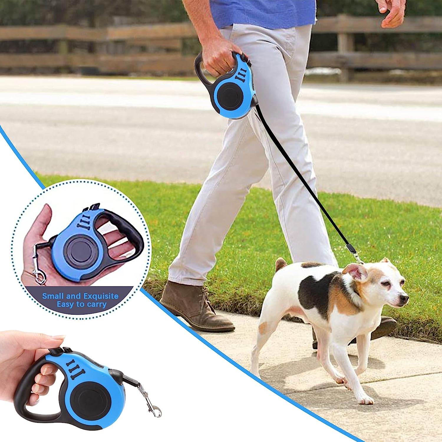 Retractable Dog Leash Nylon 3m ABS Auto-Lock 360° Swivel Tangle-Free Pause Release Button Walking Jogging Lead | Koossa