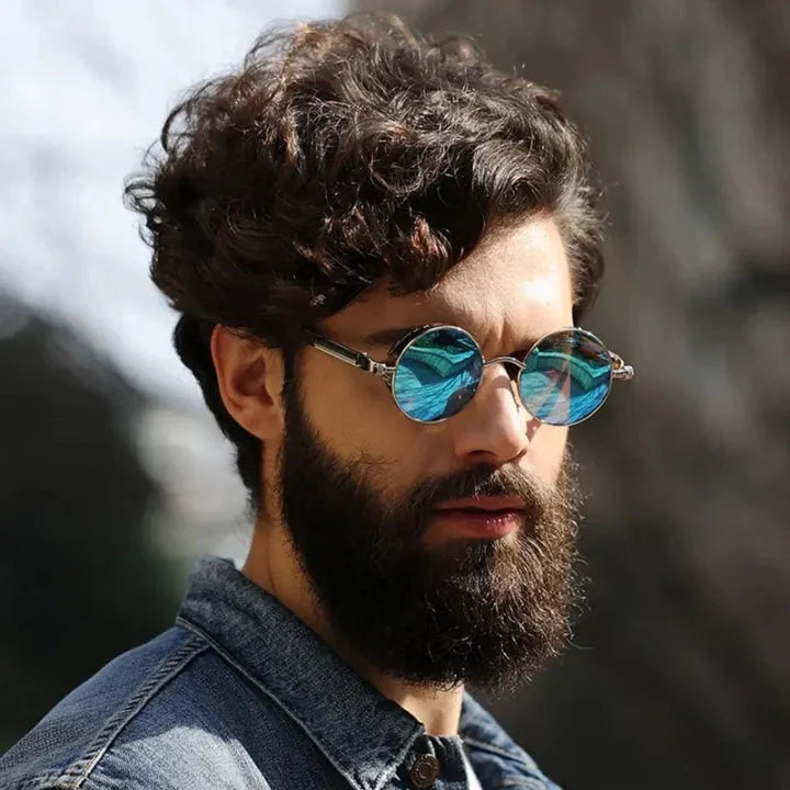 Polarized Round Sunglasses UV400 Metal Frame Vintage Gothic Industrial Style for Men & Women, Driving, Travel, Everyday Outdoor Wear | Lonoma