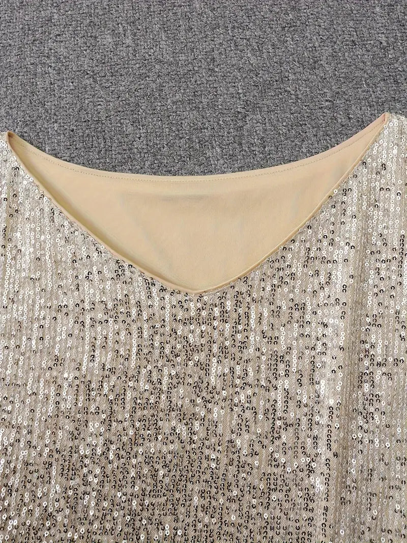 Sequinned Long-Sleeve Mini Dress in Relaxed Silhouette for Evening Occasions | Koossa