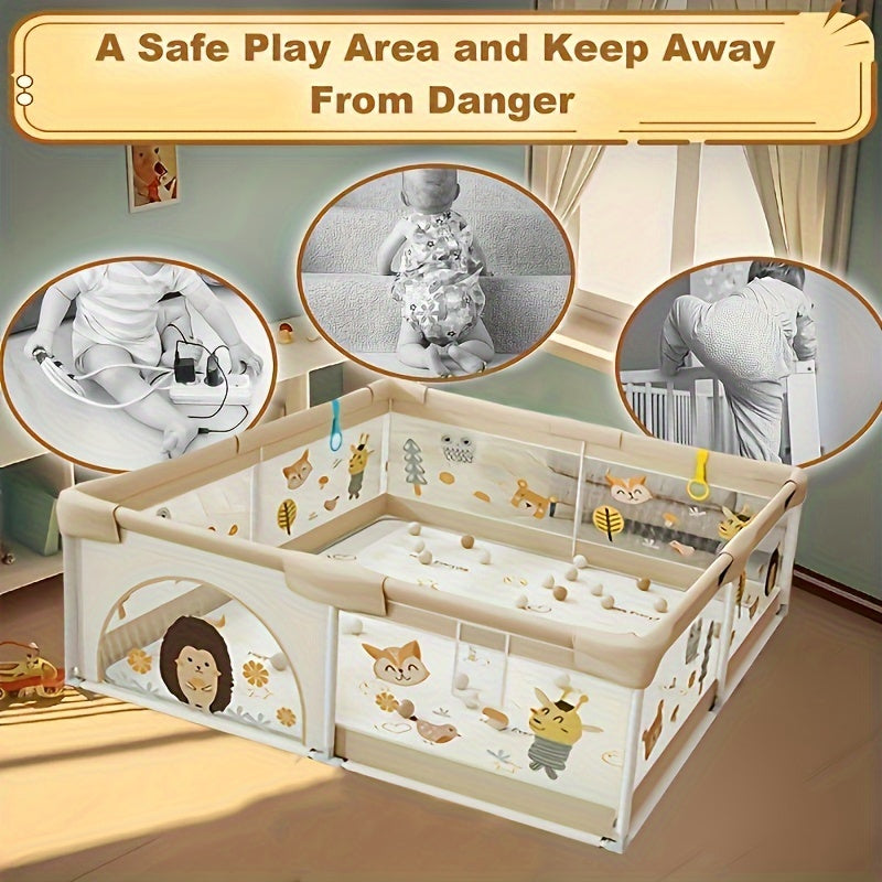 Parc de Jeu Pliable à Motifs Animaux et Parois Souples pour Bébé Tout-Petit Sécurité Confort Intérieur | Koossa