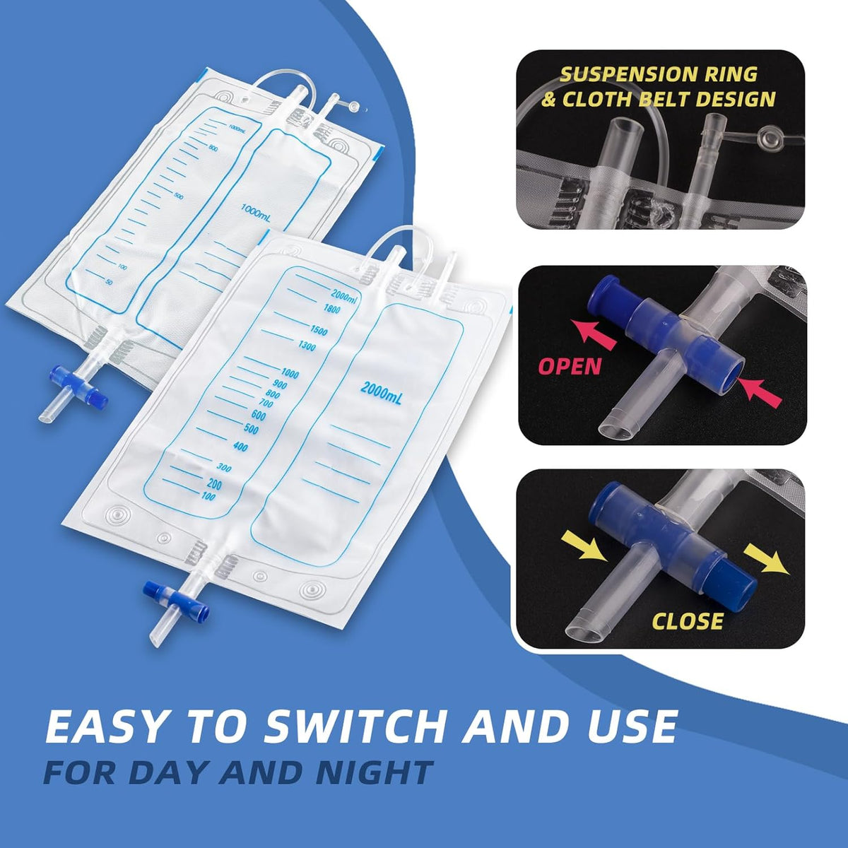 Reusable Urinary Catheter Bag System with Waist Straps, 39 in Tube, Day & Night Leg Bag Set for Adults, Wearable Collector Kit | Lonoma