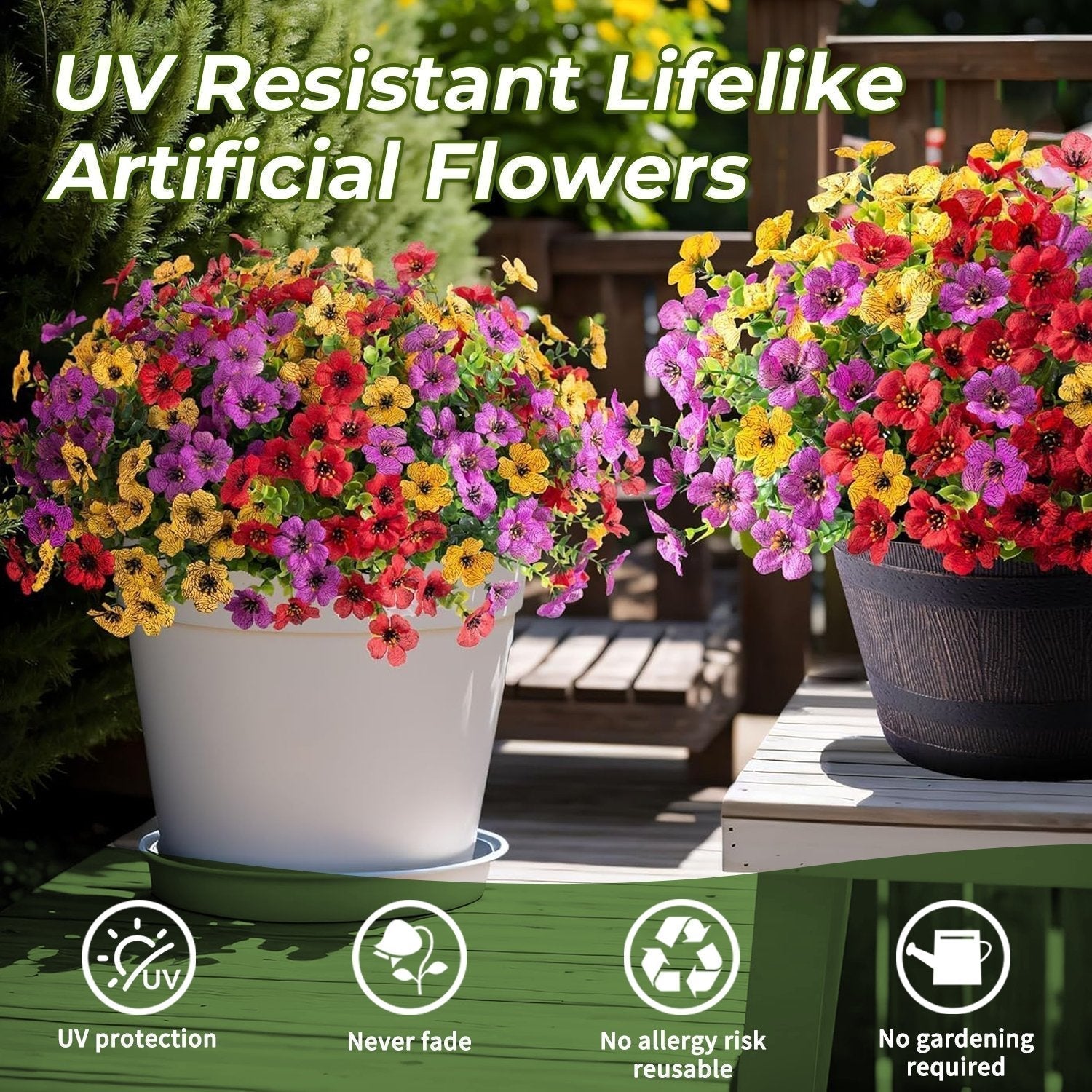 Fleurs Artificielles Résistantes UV Multicolores Décoration Permanente Intérieur Extérieur Jardin Terrasse | Koossa