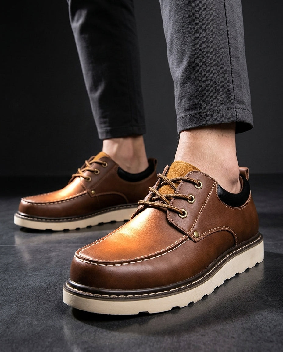 Men's Cushioned Moc Toe Leather Shoes – Premium Full-Grain Oxford Casual Dress Shoe with Rubber Sole for Work & Everyday | Lonoma