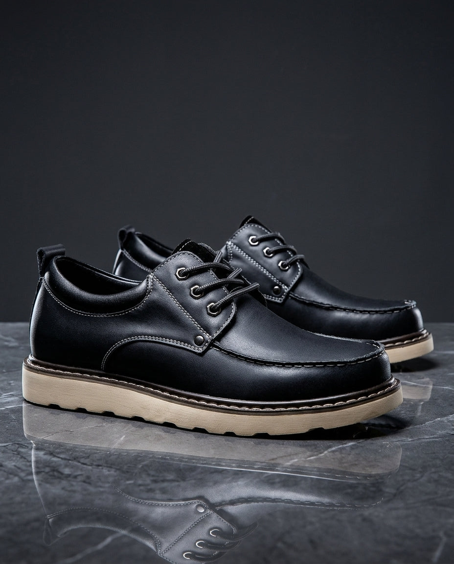 Men's Cushioned Moc Toe Leather Shoes – Premium Full-Grain Oxford Casual Dress Shoe with Rubber Sole for Work & Everyday | Lonoma