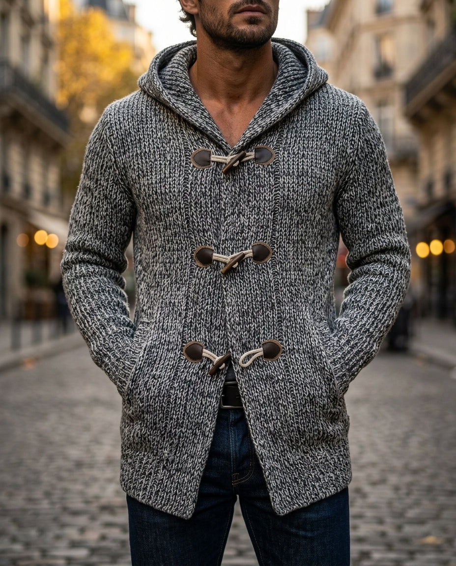 Men's Toggle Front Hooded Sweater Jacket with Pockets – Casual Layering Cardigan for Fall Winter – Hooded Knitwear for Weekend & Evening Wear | Lonoma