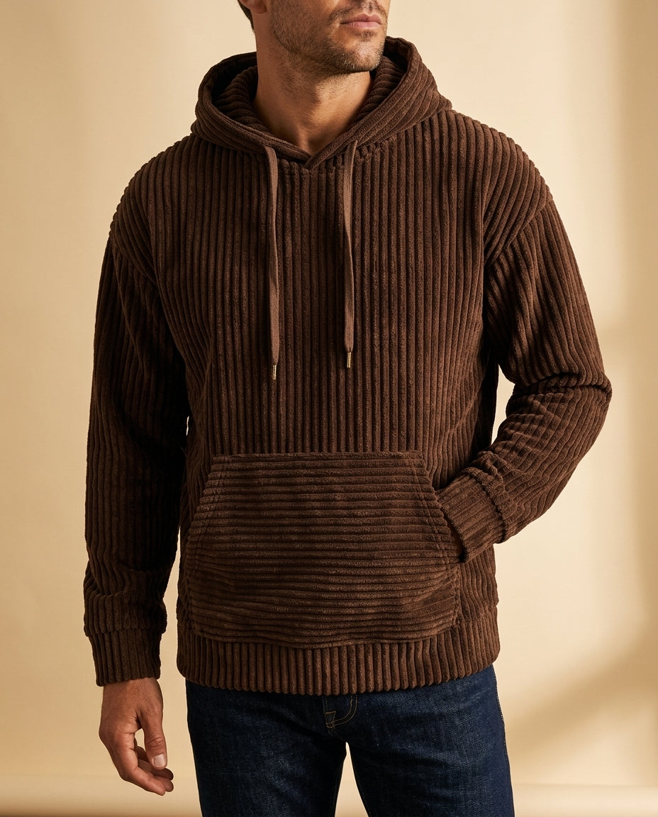 Men's Textured Corduroy Pullover Hoodie with Ribbed Finish – Casual Layering Sweater for Fall and Winter | Lonoma