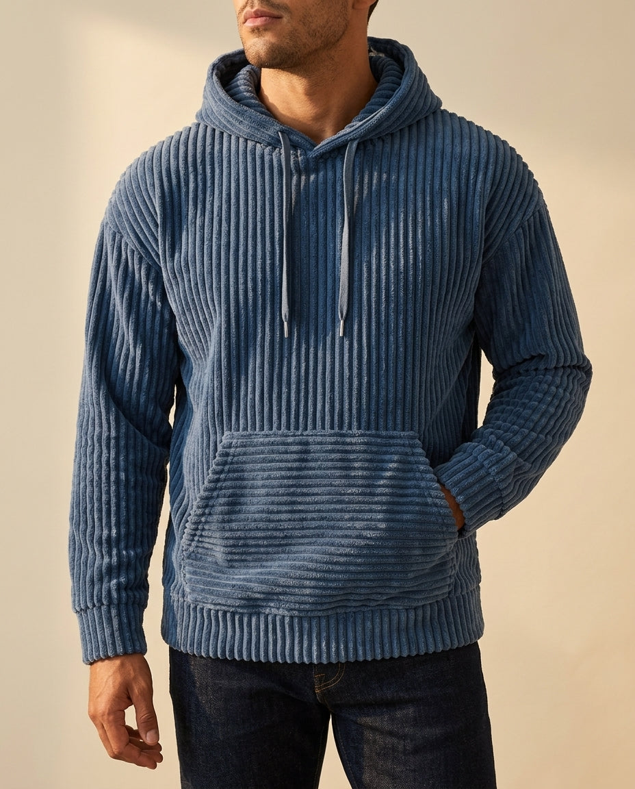 Men's Textured Corduroy Pullover Hoodie with Ribbed Finish – Casual Layering Sweater for Fall and Winter | Lonoma