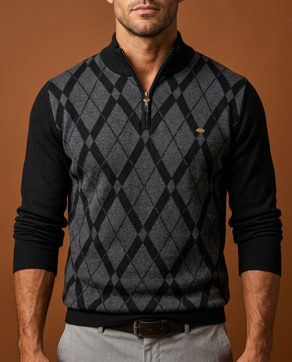 Men's Cotton-Blend Plaid Pullover Long Sleeve Crew Neck Sweater for Casual Everyday Wear Fall Spring Lightweight Layering Piece | Lonoma
