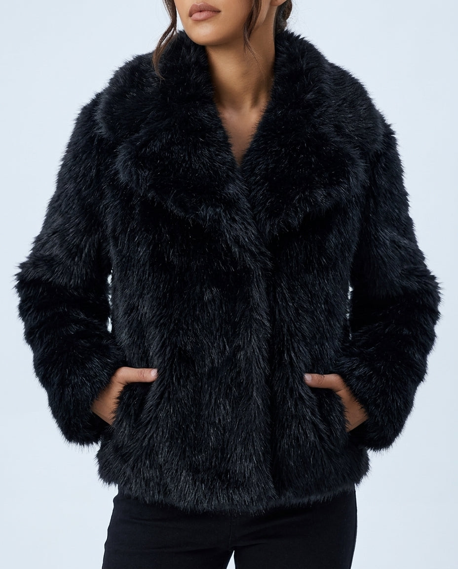Women's Plush Faux Fur Winter Coat with Oversized Collar - Soft Fuzzy Long Sleeve Jacket for Cold Weather | Lonoma