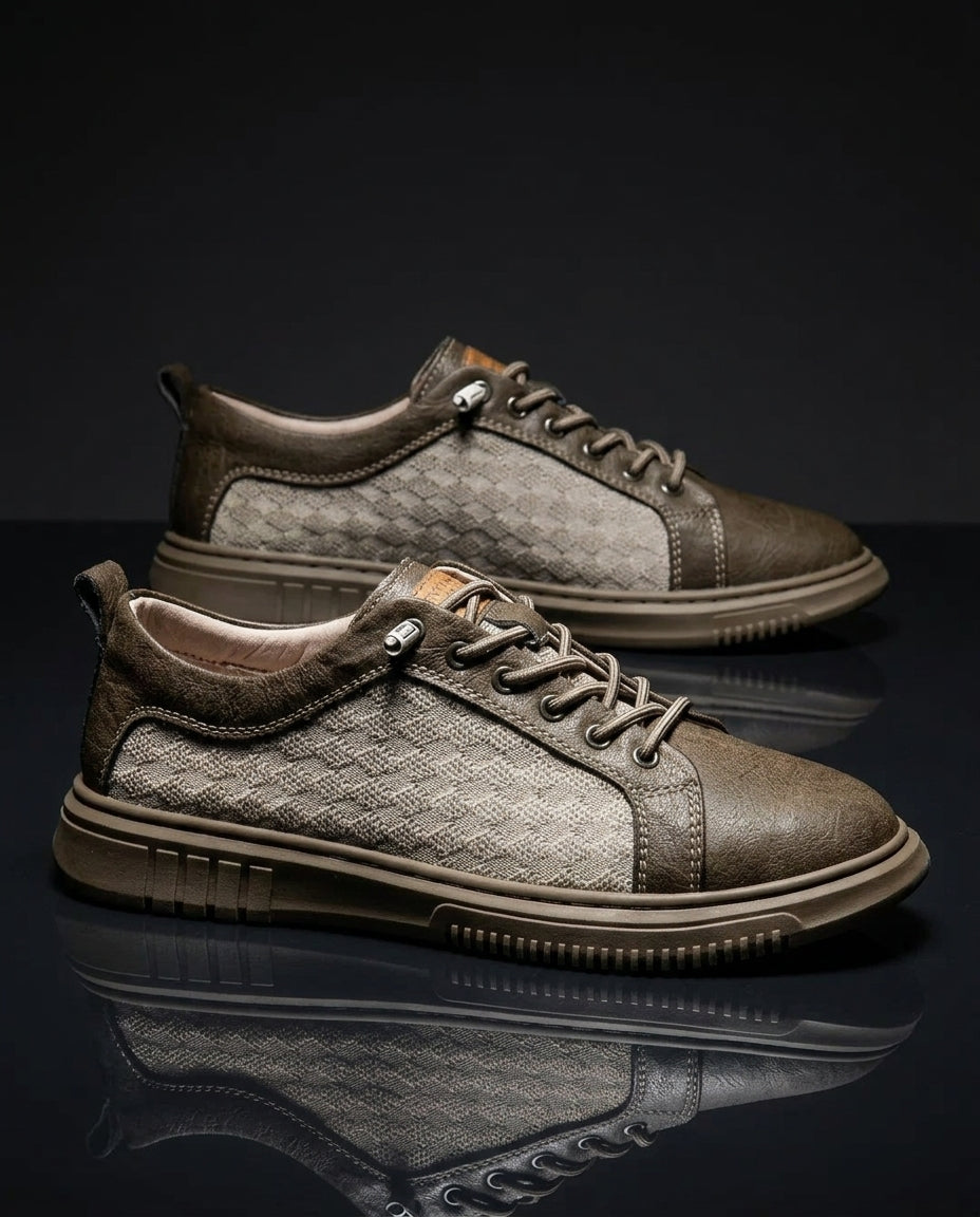 Men's Leather Low-Top Sneakers with Mesh Panels – Cushioned Insole & Rubber Sole for Everyday Casual Wear | Lonoma