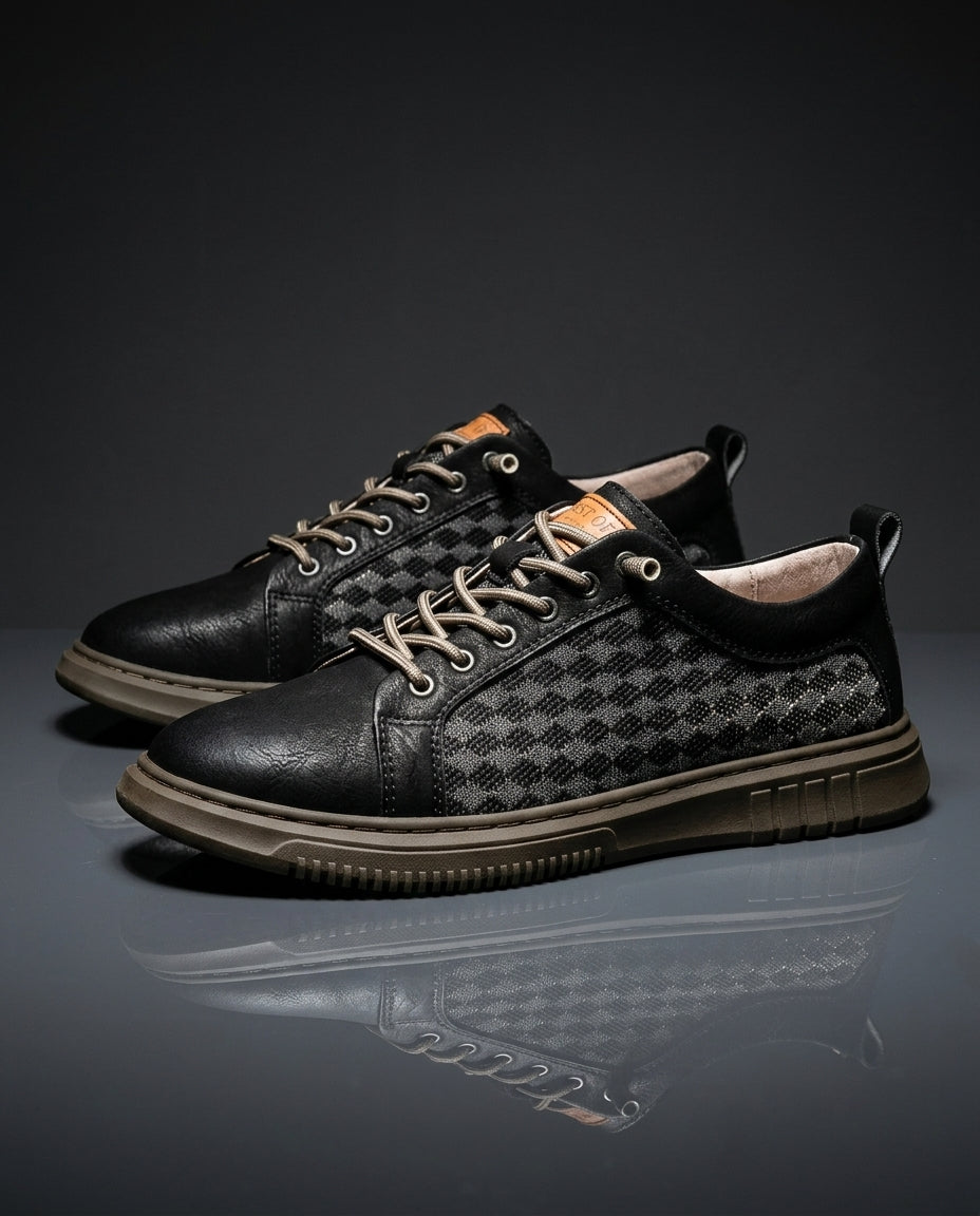 Men's Leather Low-Top Sneakers with Mesh Panels – Cushioned Insole & Rubber Sole for Everyday Casual Wear | Lonoma