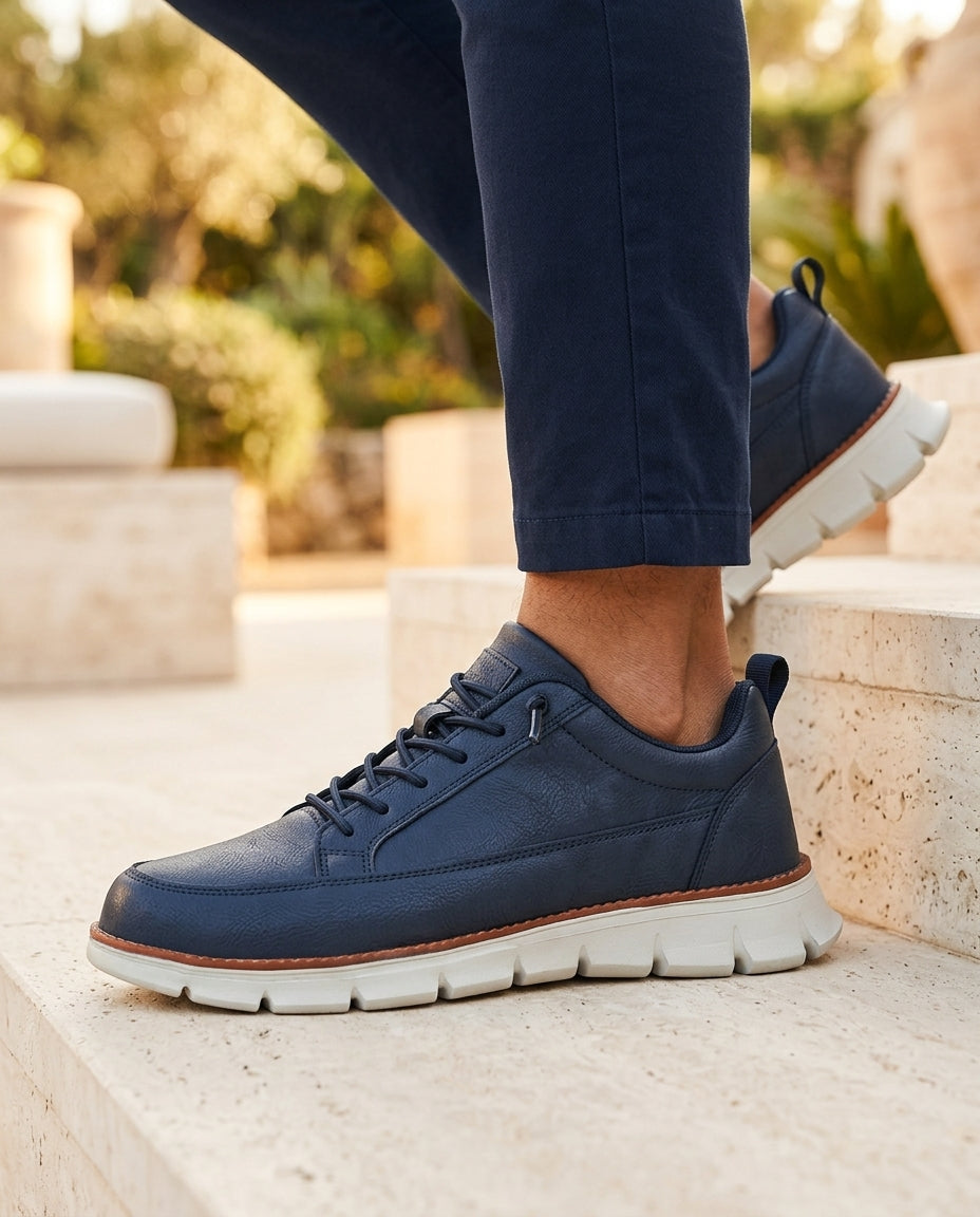 Men's Supportive Walking Shoes Cushioned Insole Leather Casual Sneakers for Everyday Comfort Active Lifestyle Athletic Low-Top | Lonoma