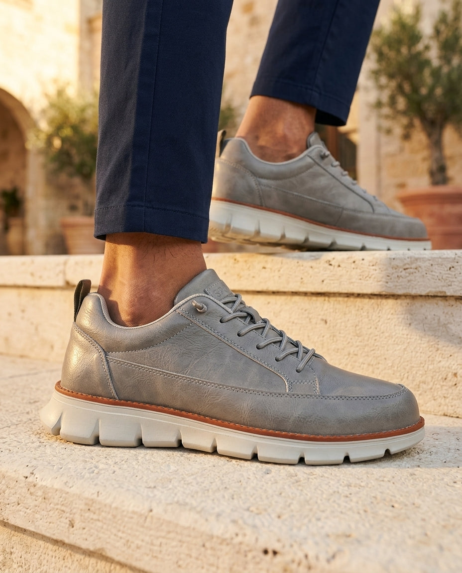 Men's Supportive Walking Shoes Cushioned Insole Leather Casual Sneakers for Everyday Comfort Active Lifestyle Athletic Low-Top | Lonoma