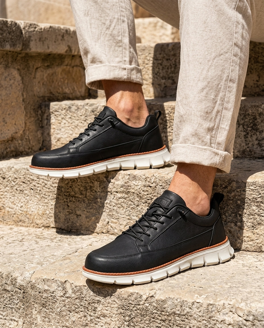 Men's Supportive Walking Shoes Cushioned Insole Leather Casual Sneakers for Everyday Comfort Active Lifestyle Athletic Low-Top | Lonoma