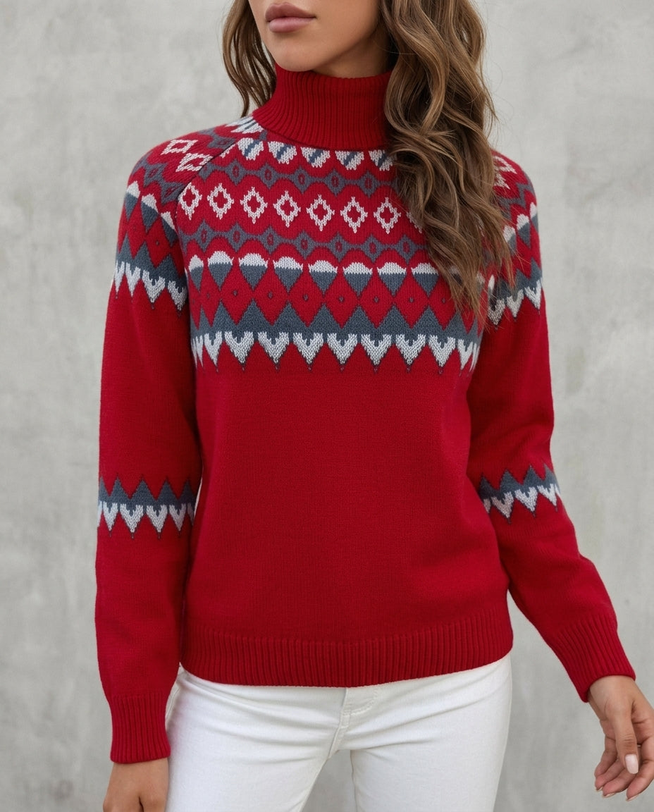 Women's Turtleneck Sweater Winter Fair Isle Knit Pullover Long Sleeve Warm Layering Top for Holiday Christmas Casual Wear | Lonoma