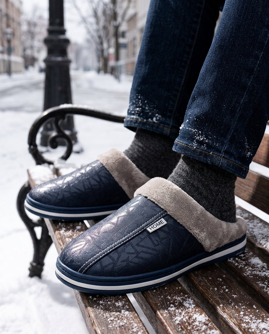 Men's Slip-On House Slippers with Faux Fur Lining & Cushioned Support for Indoor Comfort | Lonoma