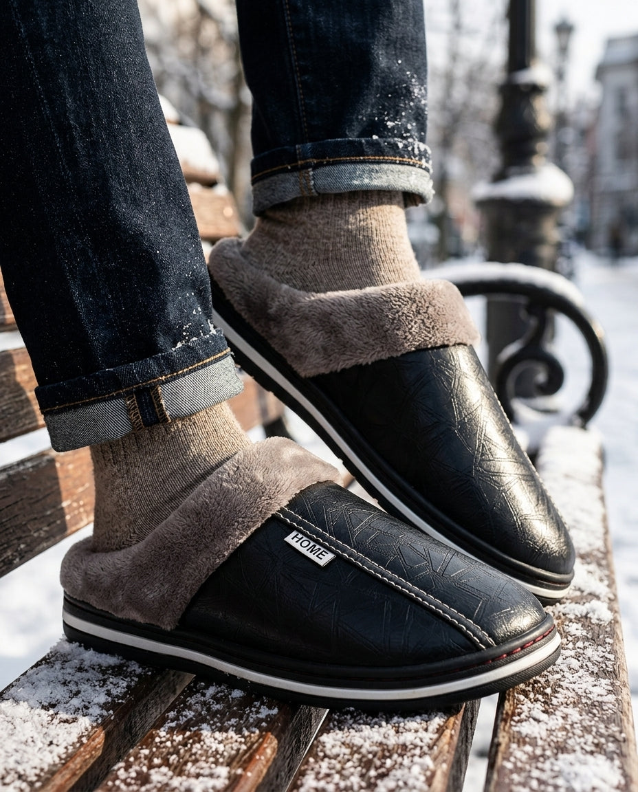 Men's Slip-On House Slippers with Faux Fur Lining & Cushioned Support for Indoor Comfort | Lonoma