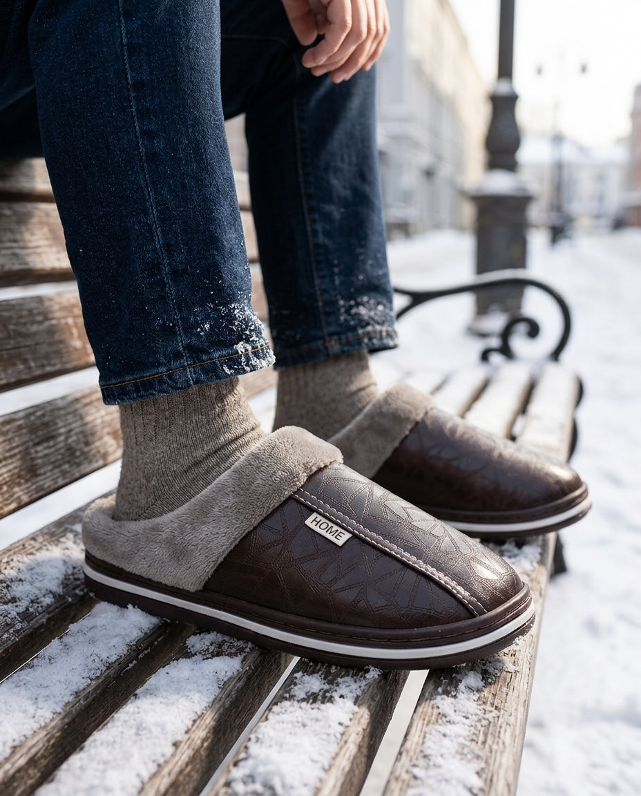 Men's Slip-On House Slippers with Faux Fur Lining & Cushioned Support for Indoor Comfort | Lonoma