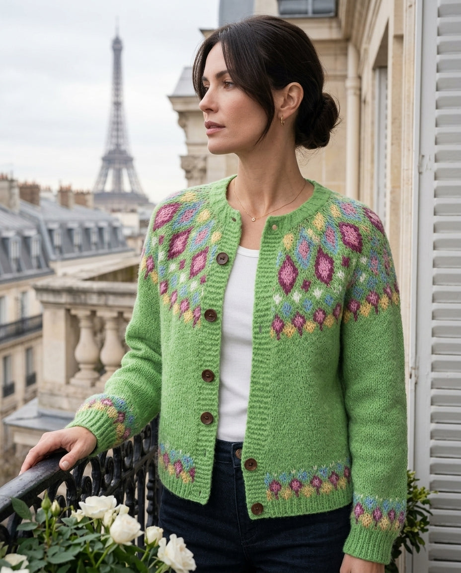Women's Button-Front Knit Cardigan with Patterned Shoulders and Raglan Sleeves for Casual Everyday Wear | Lonoma