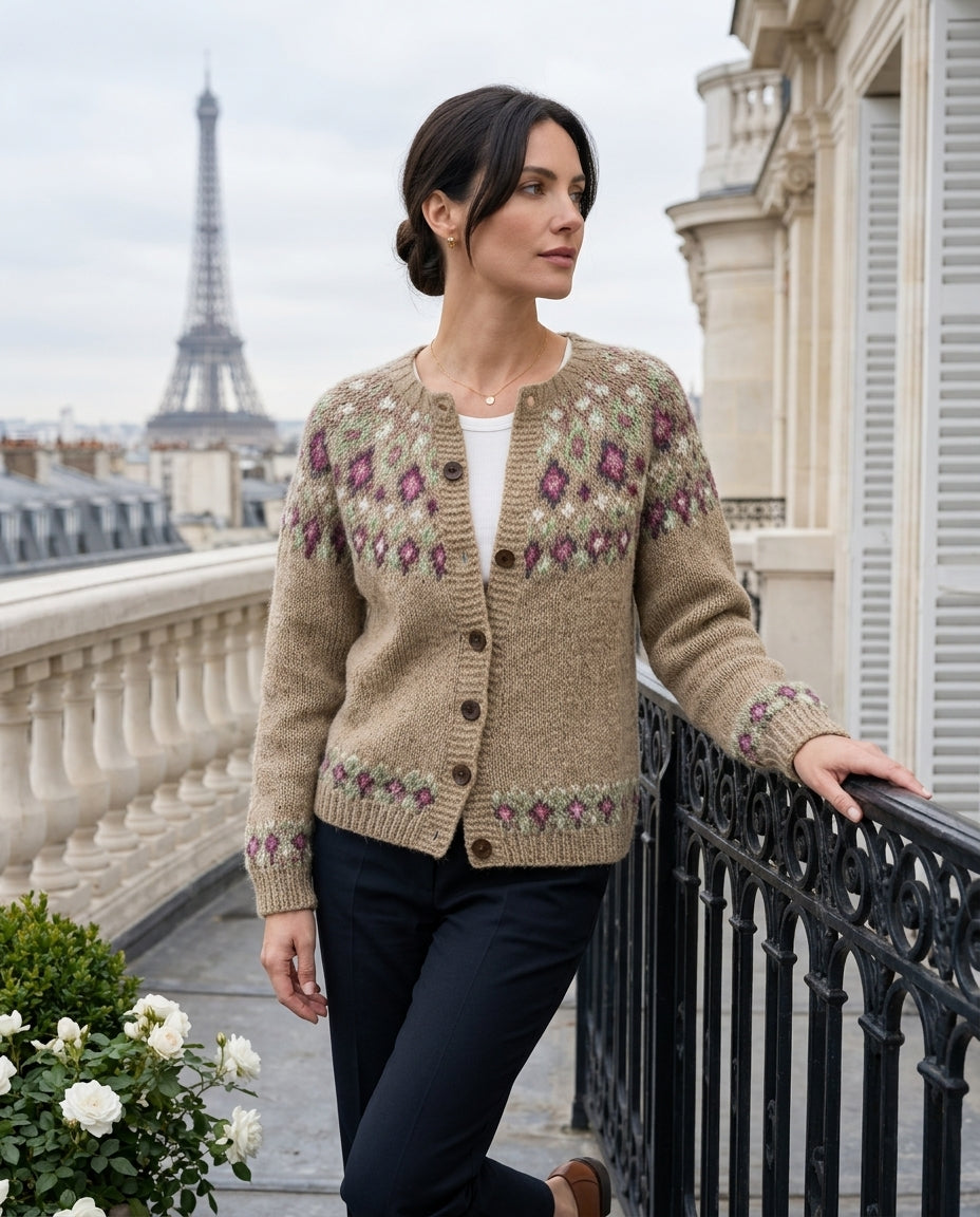 Women's Button-Front Knit Cardigan with Patterned Shoulders and Raglan Sleeves for Casual Everyday Wear | Lonoma