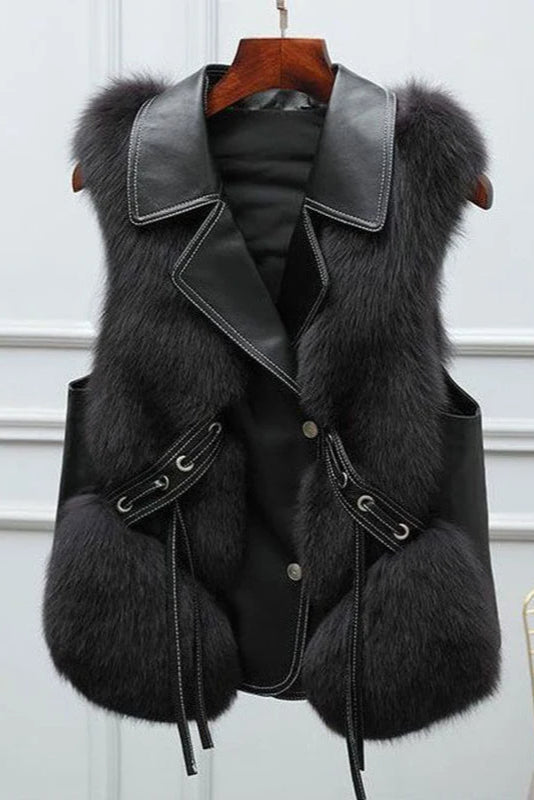 Faux Fur Sleeveless Gilet in Ivory, Brown and Black | Koossa