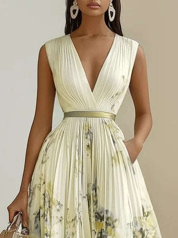 Women's Sleeveless Wrap Maxi Dress with V-Neckline in Soft Pastel Tones for Garden Parties and Summer Occasions | Koossa