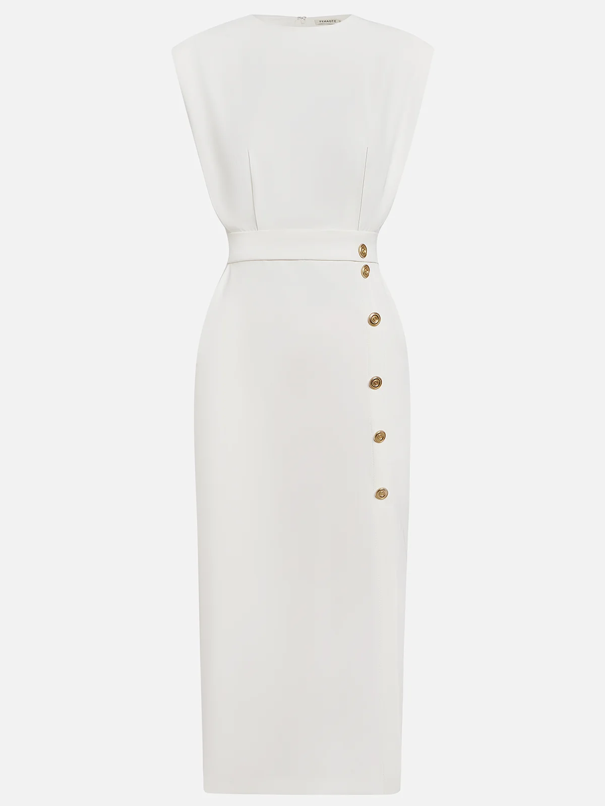 Women's Button-Detail Sleeveless Midi Dress in Beige, Black, Blue | Koossa
