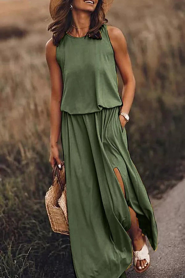 Women's Flowing Maxi Dress with Side Slit — Effortless Summer Dress for Garden Parties & Special Occasions | Koossa
