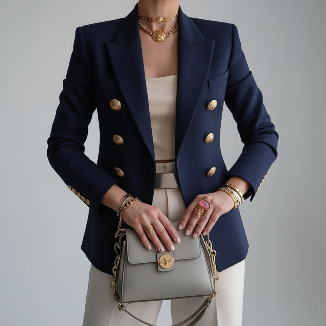 Women's Single-Breasted Blazer in Crisp Cotton Blend for Smart Summer Days | Lightweight Tailored Jacket | Koossa