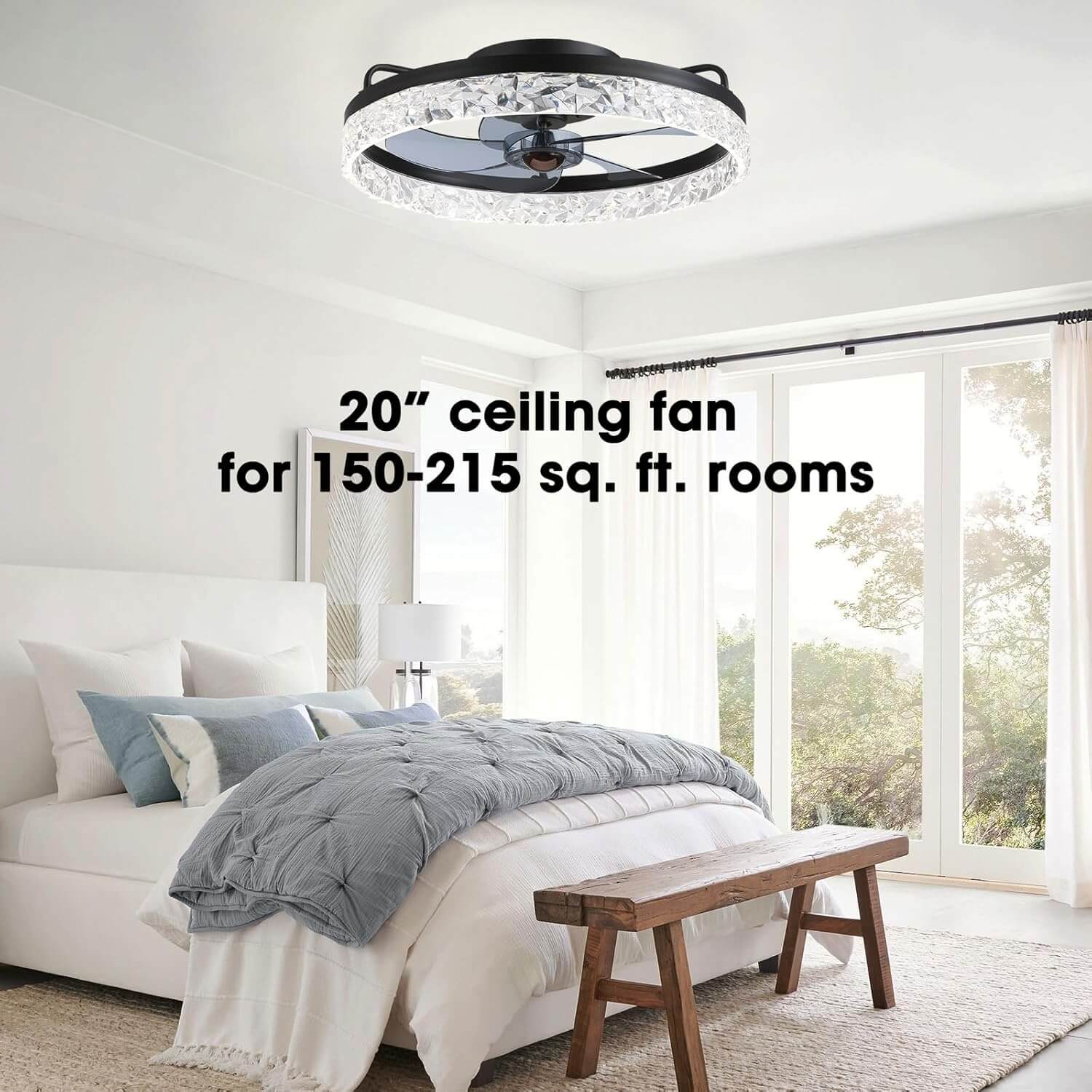 Ventilateur de Plafond Lumineux LED Dimmable Rond Moderne Noir Doré Blanc 6 Vitesses 3 Tons de Lumière | Koossa