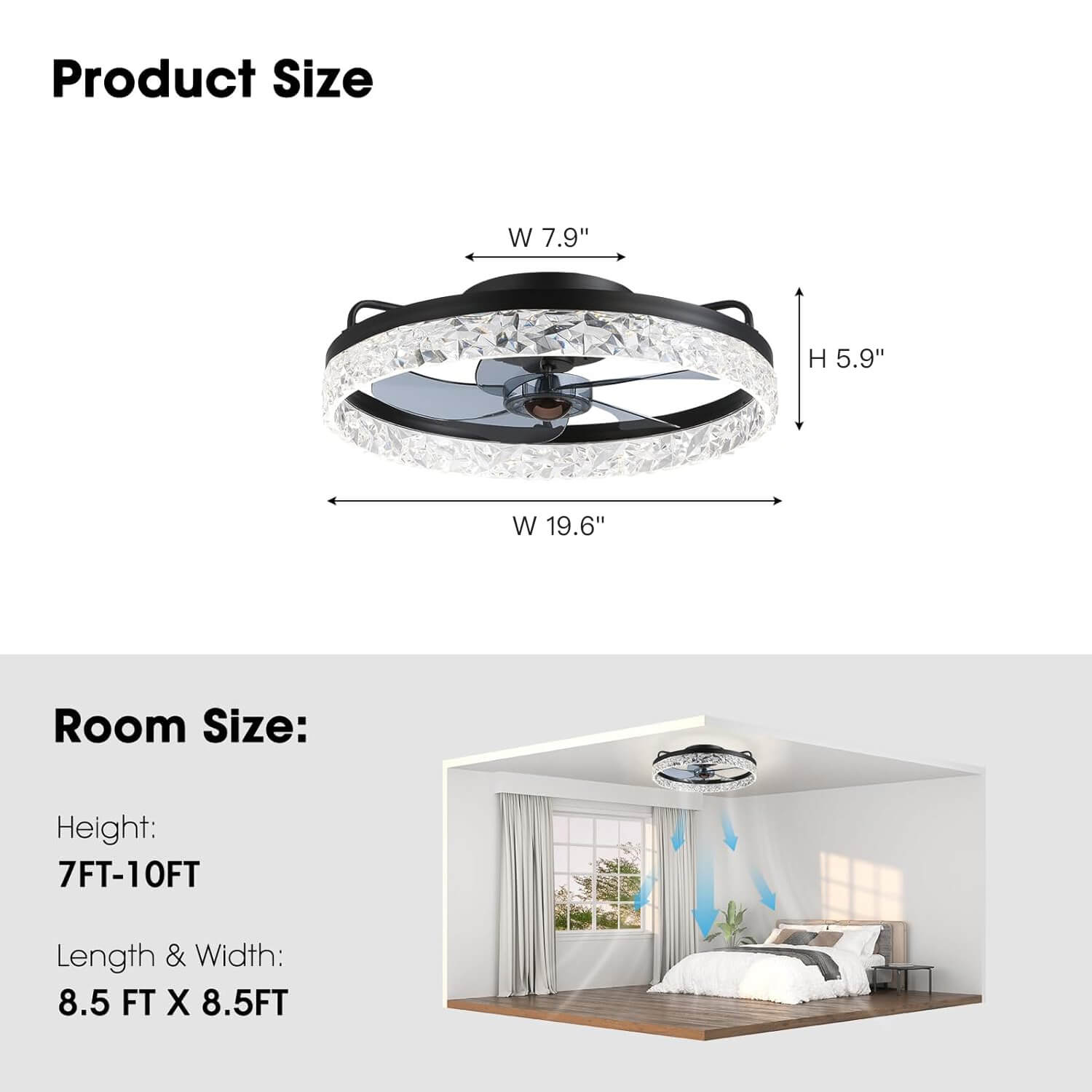 Ventilateur de Plafond Lumineux LED Dimmable Rond Moderne Noir Doré Blanc 6 Vitesses 3 Tons de Lumière | Koossa
