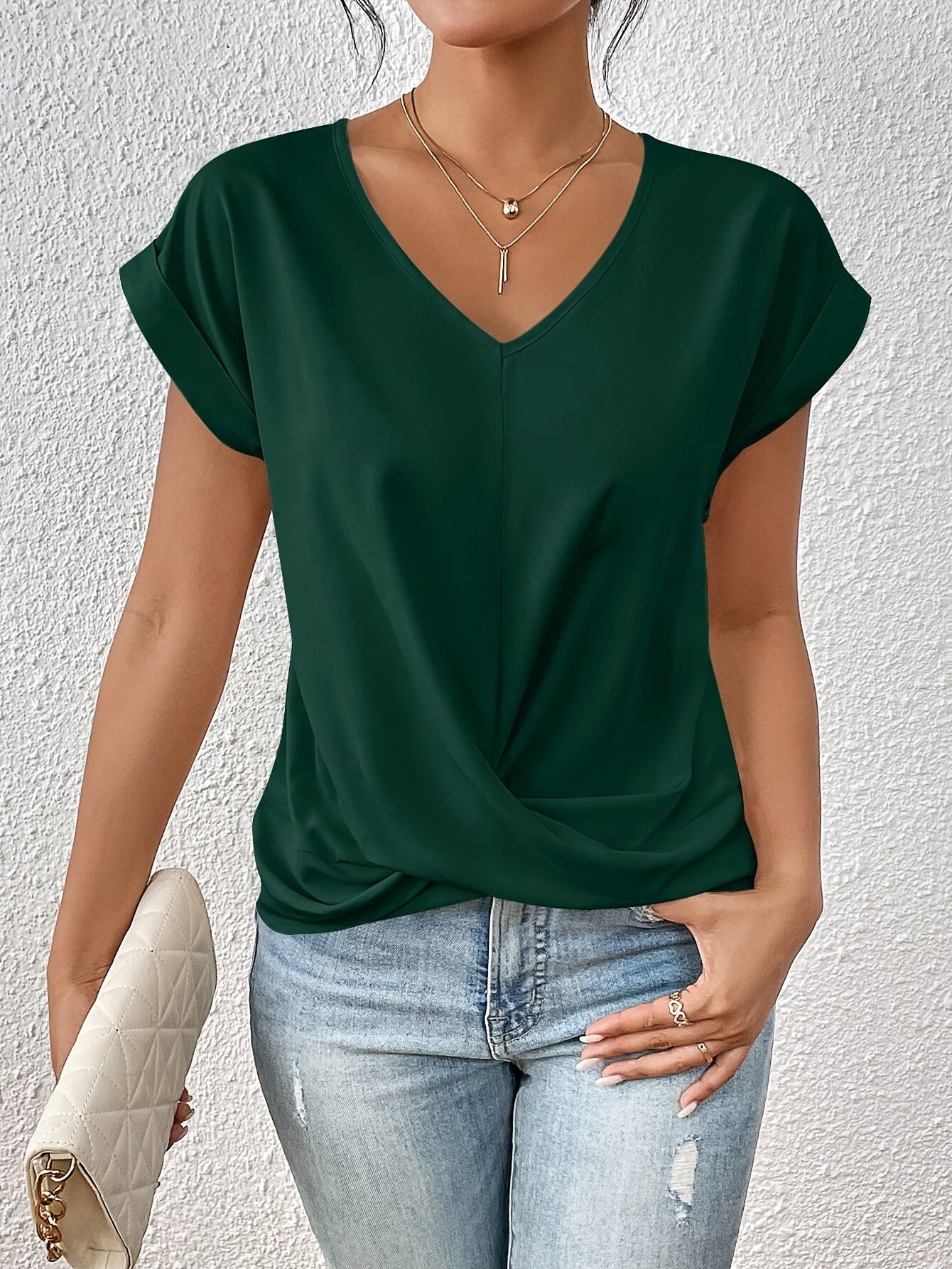 Women's V-Neck Relaxed-Fit T-Shirt in Soft Breathable Cotton for Casual Days | Koossa