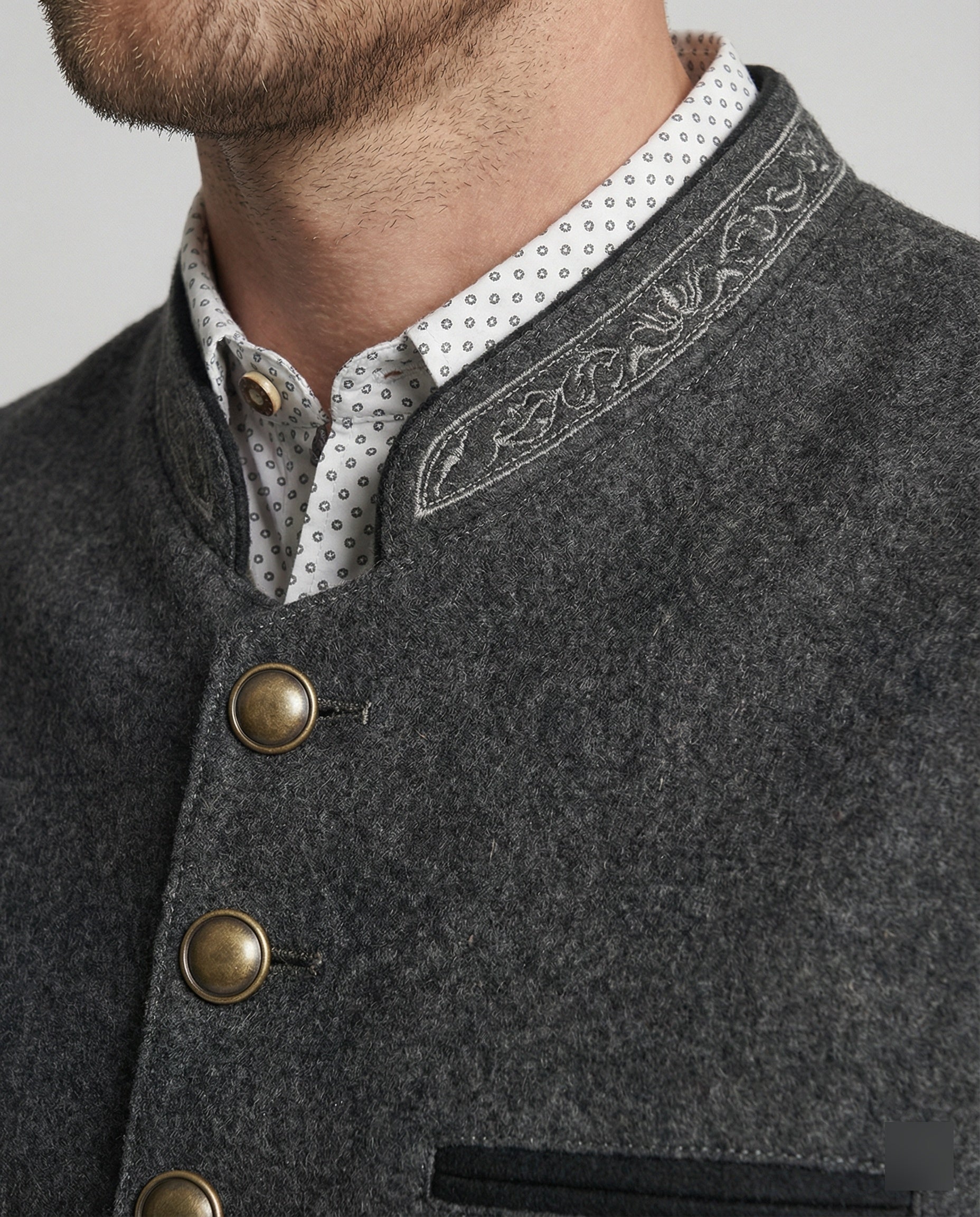 Men's Grey Traditional Waistcoat with Stand Collar — Tailored Formal Waistcoat for Heritage Events & Celebrations | Koossa