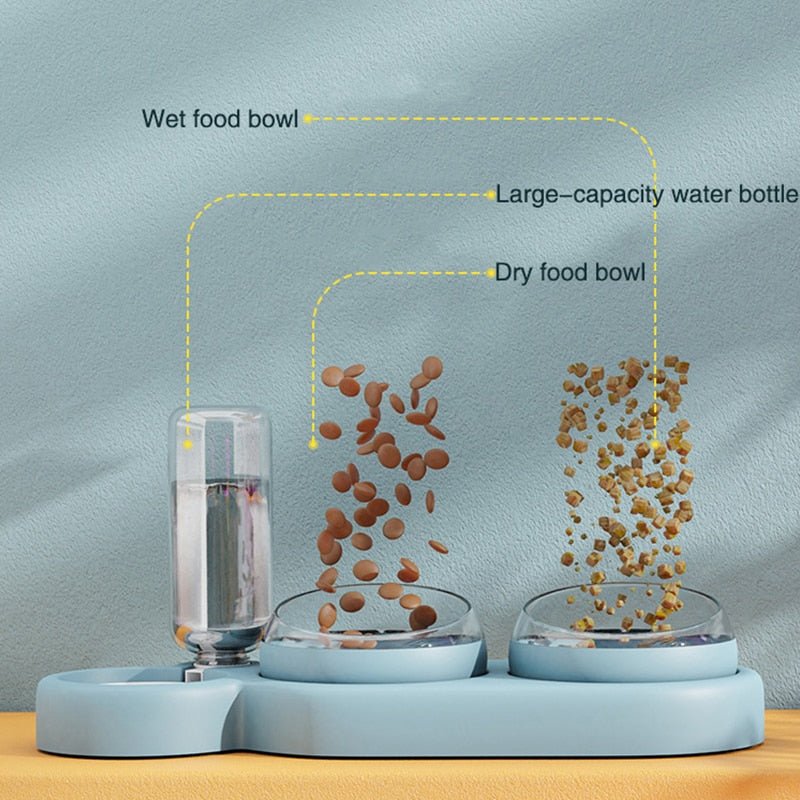 Dog Cat Feeding Station Double Bowl Automatic Water Dispenser Elevated Adjustable Non-Slip | Koossa