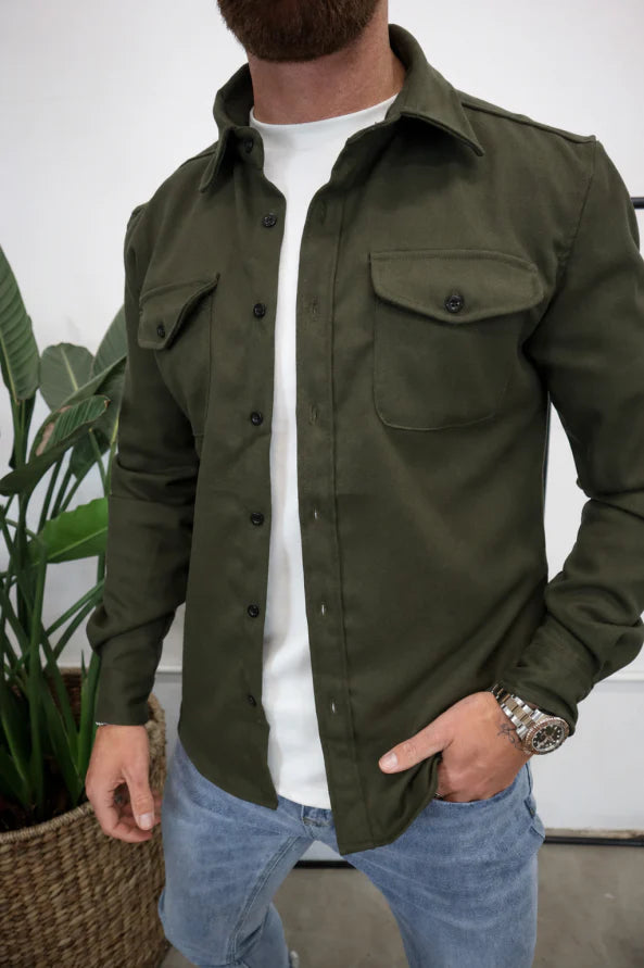 Overshirt Jacket with Long Sleeves and Chest Pockets in Cotton Blend for Smart Casual Layering | Koossa