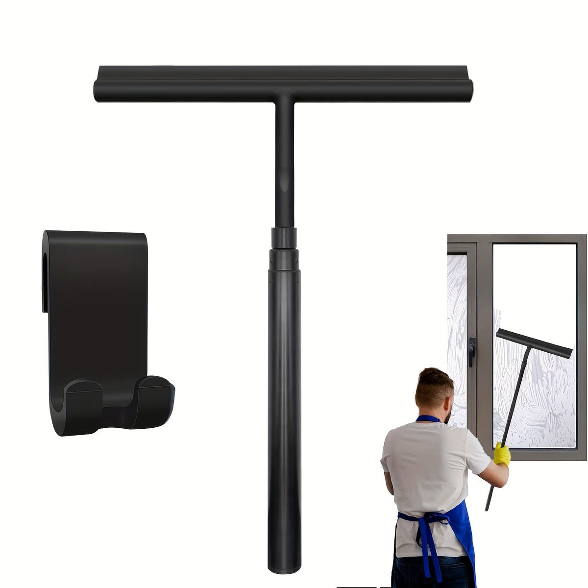 Telescoping Bathroom Squeegee with Floor Blade for Shower Doors, Glass Walls, Tiles | Wall-Mount Wiper for Bath | 42-Inch Extension | Lonoma