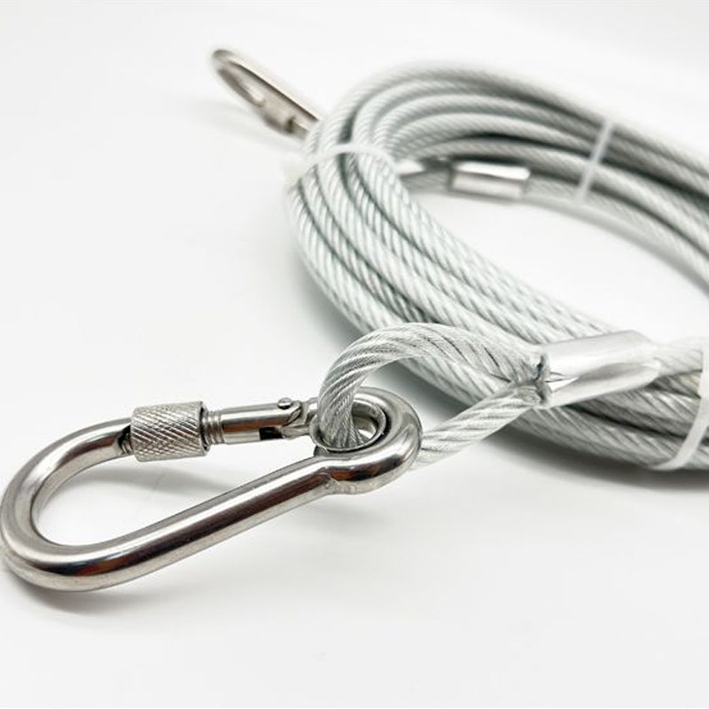 Longe d'attache en acier 3 mm anti-morsure pour chien jardin camping extérieur mousquetons robustes sécurisés | Koossa