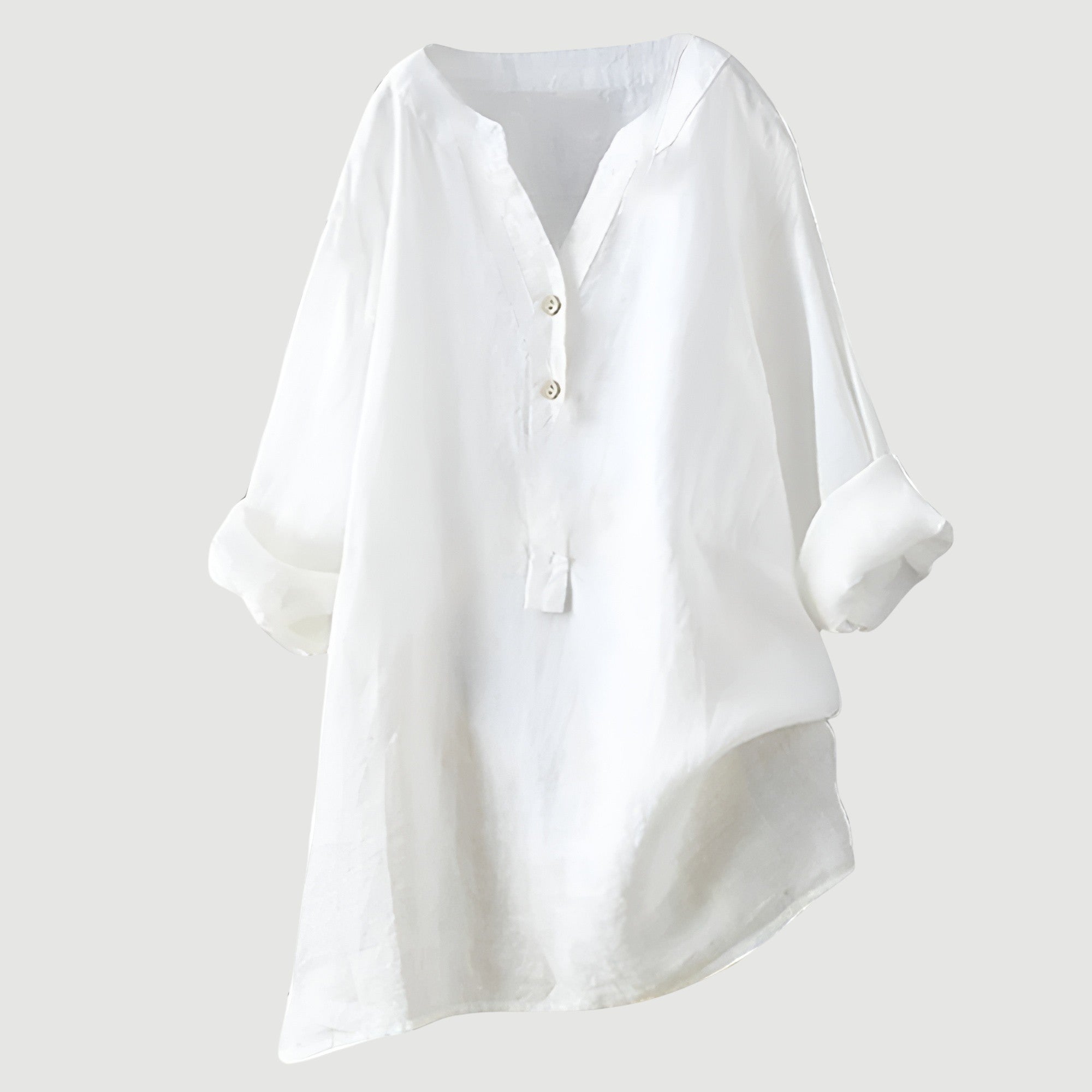 Women's Relaxed Button-Down Shirt in Lightweight Cotton – Versatile V-Neck Top for Warm Days, Perfect for Layering or Tucking, Classic Elegant Silhouette | Koossa