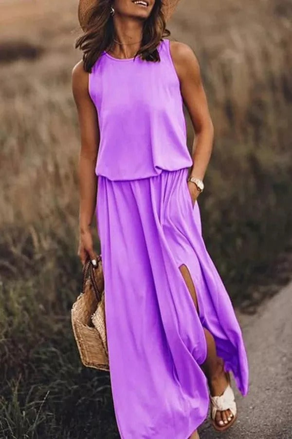 Women's Flowing Maxi Dress with Side Slit — Effortless Summer Dress for Garden Parties & Special Occasions | Koossa