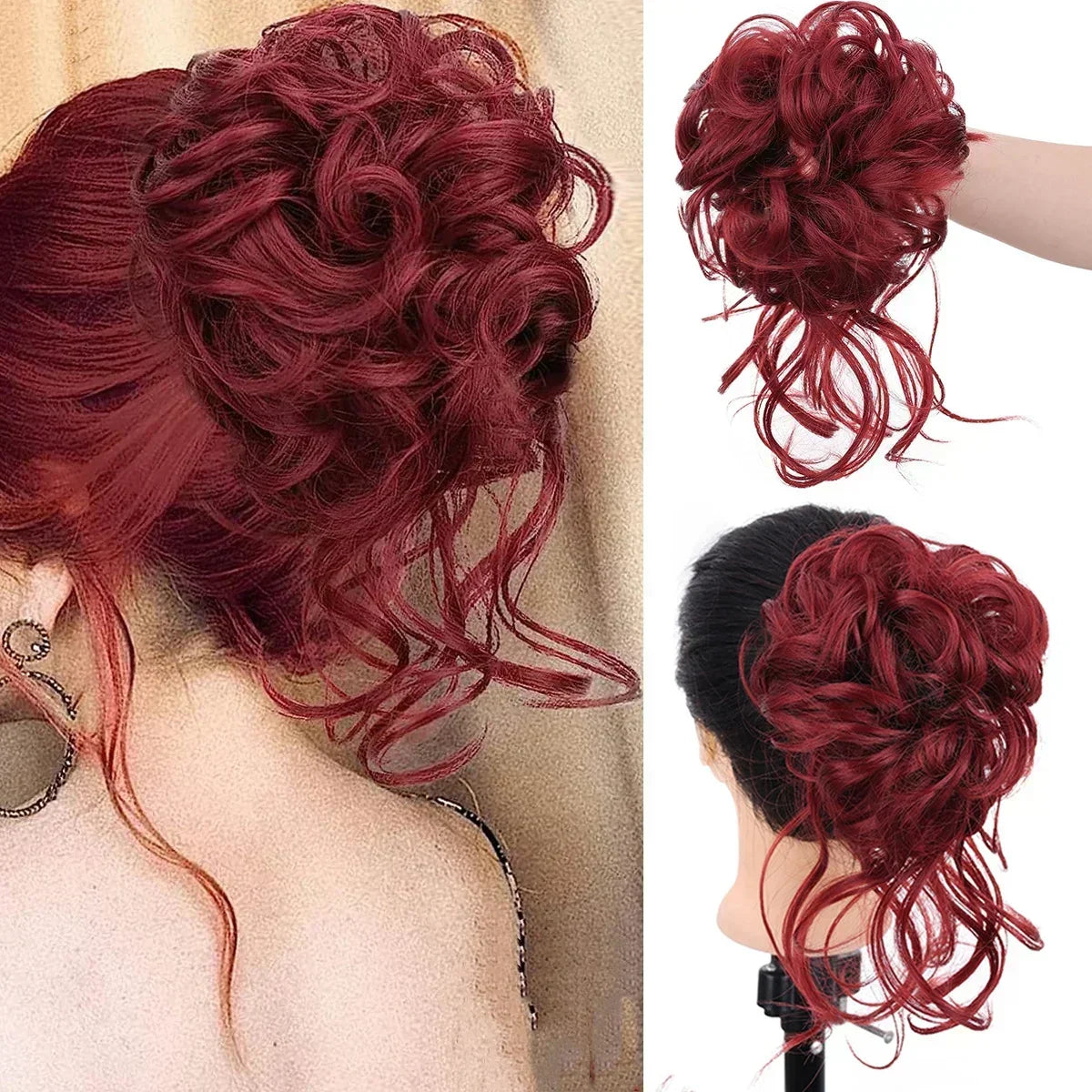 Clip-In Messy Bun Hair Extension, Curly Synthetic Updo Hairpiece for Women, Scrunchie Chignon for Everyday, Weddings & Parties | Lonoma