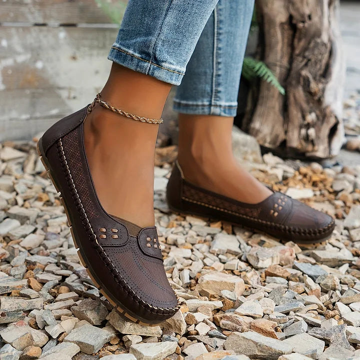 Women's Perforated Leather Slip-On Loafers for Effortless Summer Style | Koossa