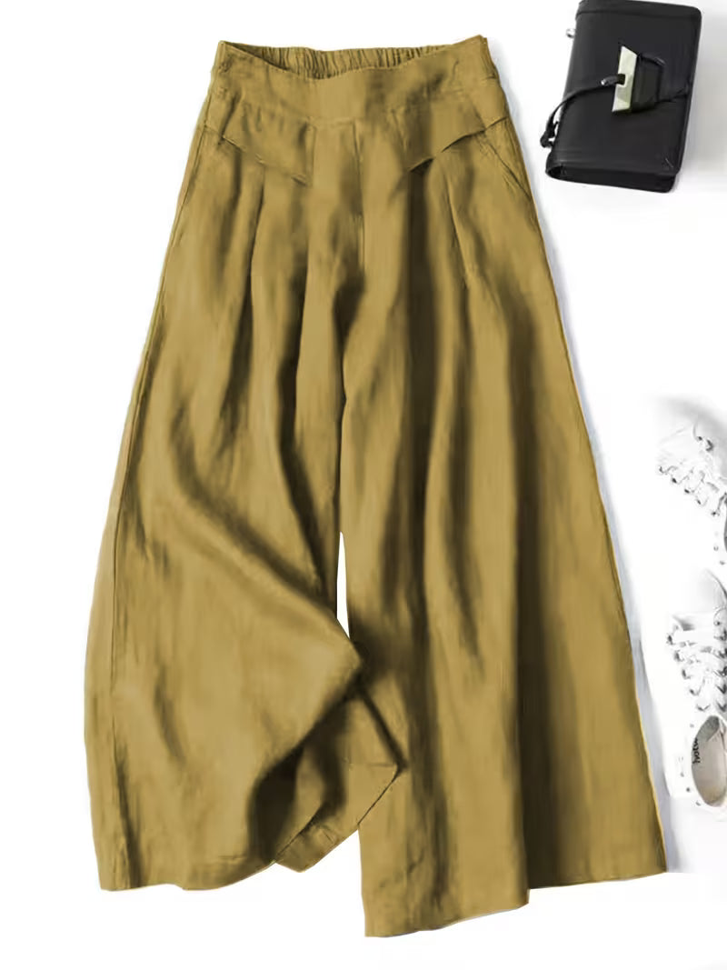 Lightweight Wide-Leg Trousers with Elasticated Waist in Breathable Cotton Blend for Everyday Comfort | Koossa