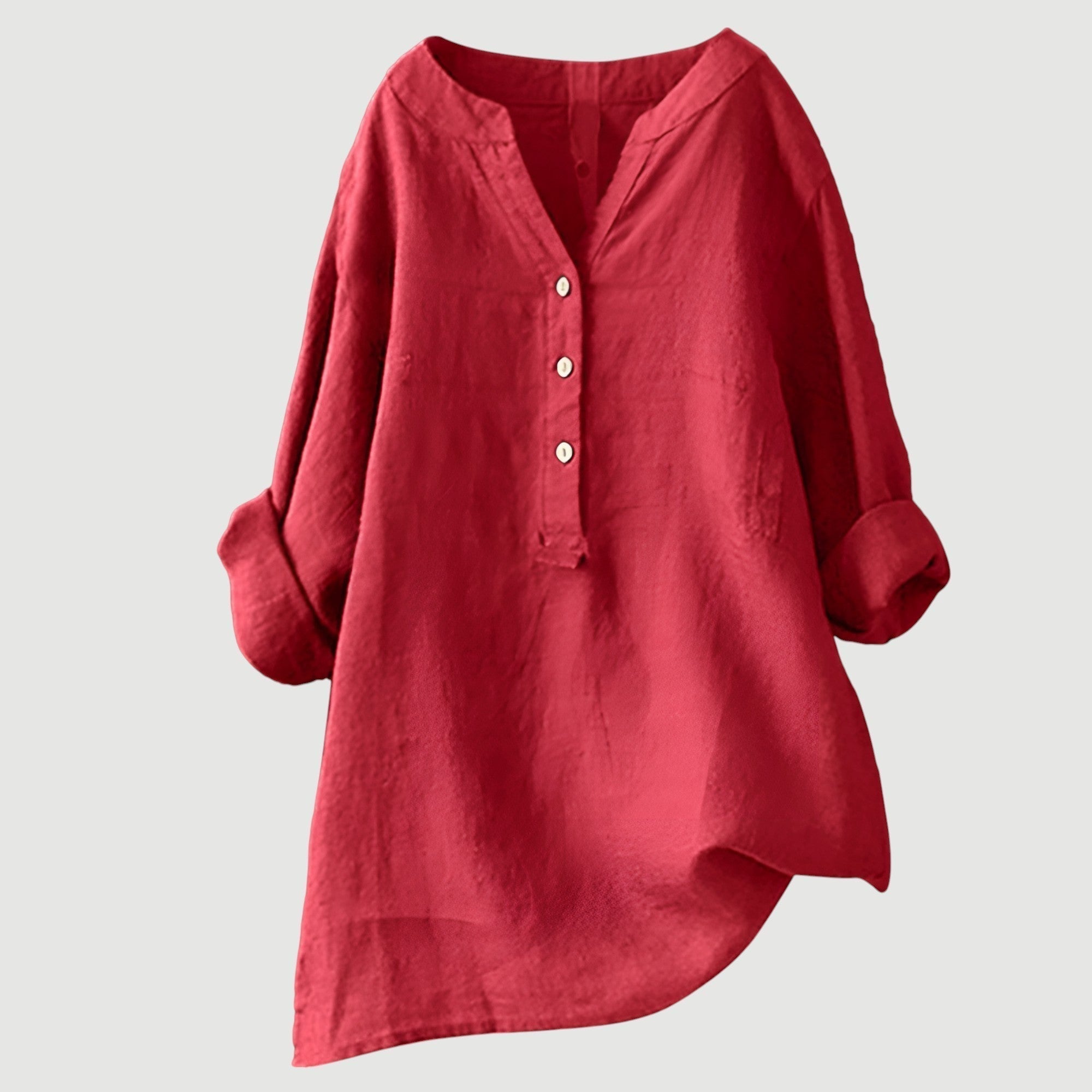 Women's Relaxed Button-Down Shirt in Lightweight Cotton – Versatile V-Neck Top for Warm Days, Perfect for Layering or Tucking, Classic Elegant Silhouette | Koossa