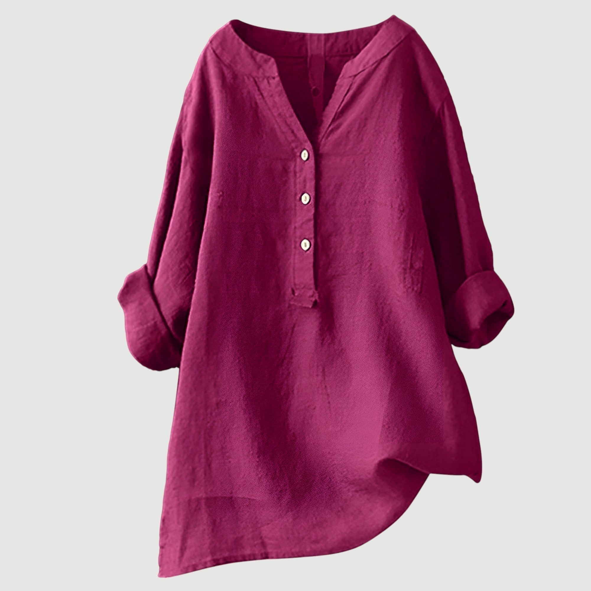 Women's Relaxed Button-Down Shirt in Lightweight Cotton – Versatile V-Neck Top for Warm Days, Perfect for Layering or Tucking, Classic Elegant Silhouette | Koossa