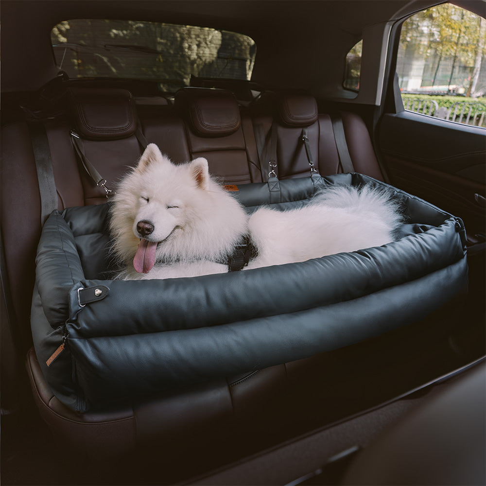 Dog Car Seat Booster Faux Leather Padded Small Medium Dogs 21.7x19.7x17.7 in Safety Leash Anti-Slip Travel Bed | Koossa