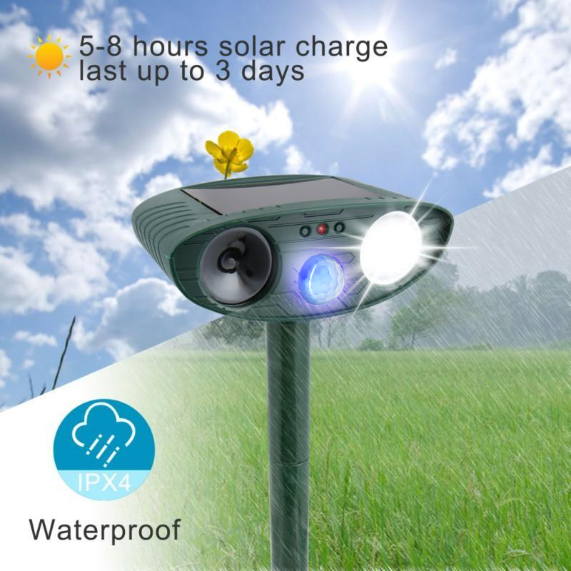 Solar Animal Repeller Ultrasonic Outdoor, Motion-Activated Strobe Light, Weatherproof Yard Deterrent for Garden, Lawn, Deer & Raccoons | Lonoma