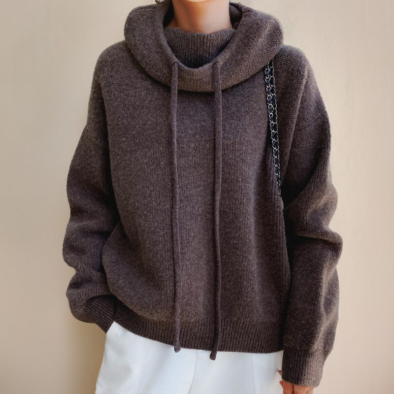 Women's Oversized Funnel Neck Hoodie in Soft Fleece — Relaxed Leisure Jumper with Drawstring Detail for Casual Elegance | Koossa