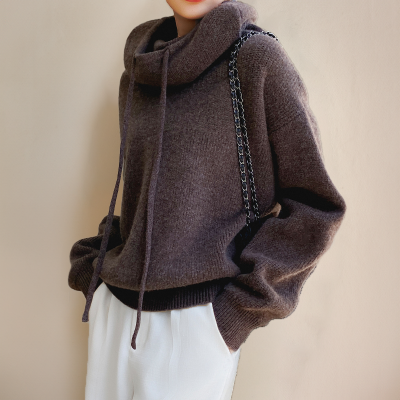 Women's Oversized Funnel Neck Hoodie in Soft Fleece — Relaxed Leisure Jumper with Drawstring Detail for Casual Elegance | Koossa
