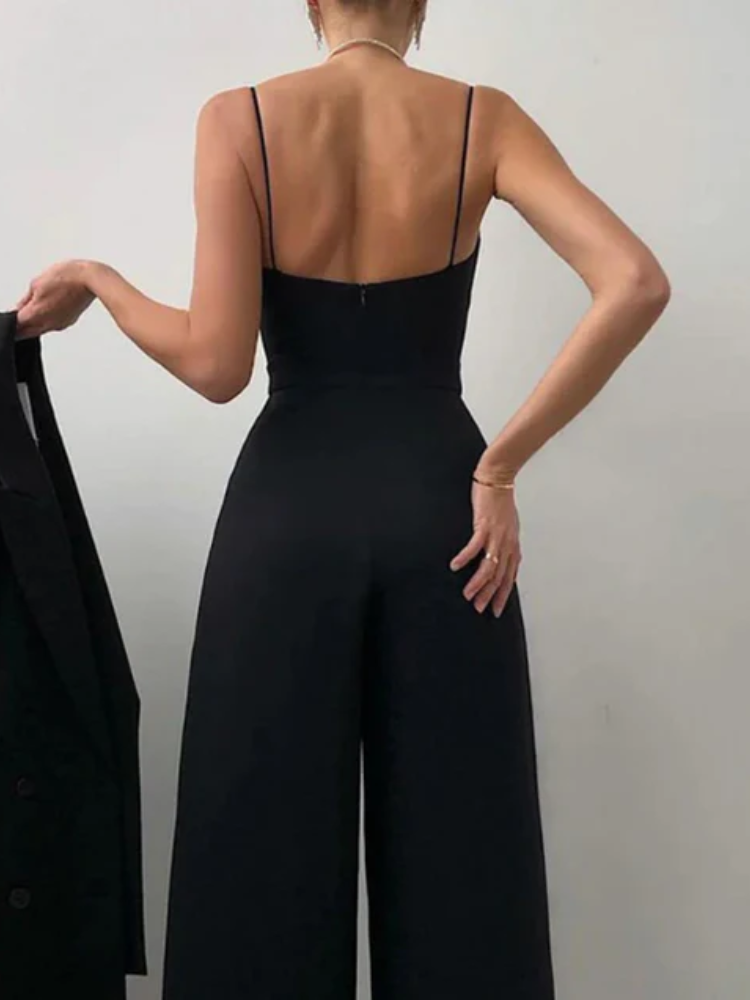 Women's Wide-Leg Black Jumpsuit — Elegant All-in-One for Evening Occasions & Summer Parties | Koossa
